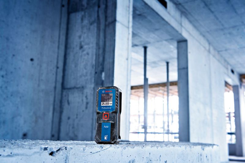 Laser distance meter on concrete.