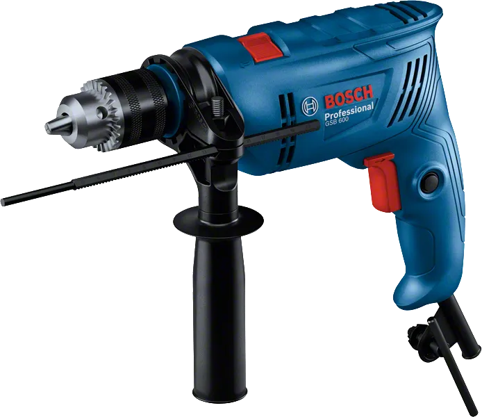 Bosch GSB 600 impact drill with side handle.