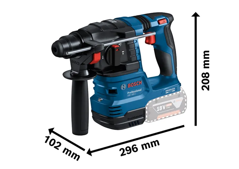 Bosch GBH 185-Li rotary hammer with 18V battery slot.