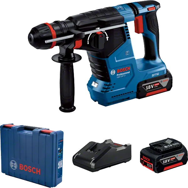 Bosch GBH 187-LI rotary hammer drill with 18V battery kit.