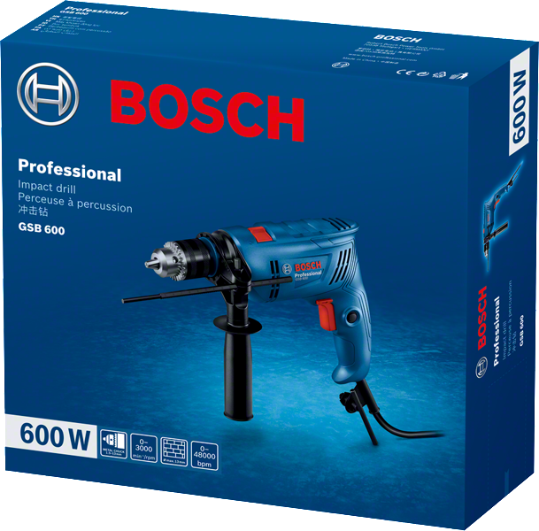 Bosch GSB 600 impact drill packaging.