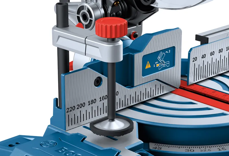 Bosch GCM 254 mitre saw with precise angle adjustment.