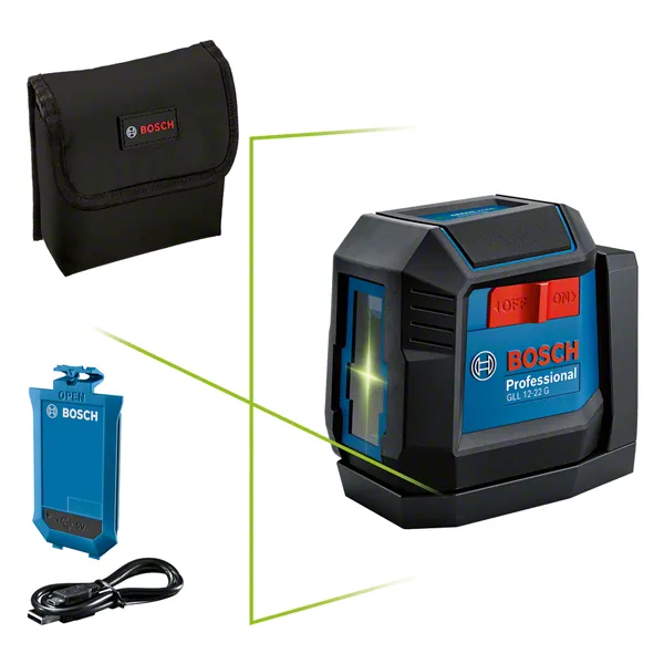 Bosch GLL 12-22 G laser leveling tool with case and charger.