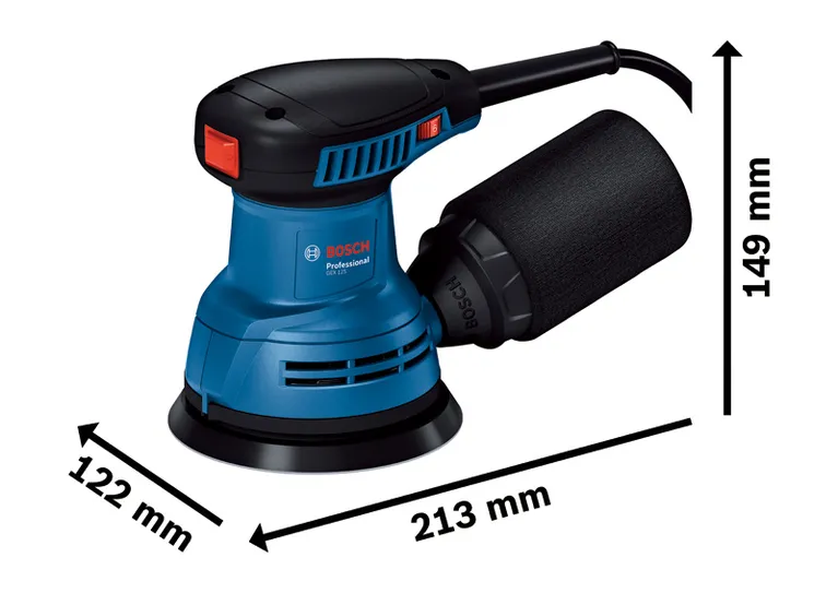 Bosch GEX 125 random orbit sander with dust filter.