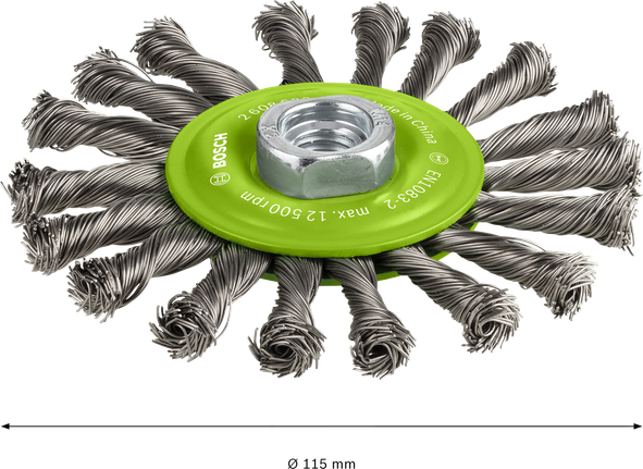 Bosch PRO Stainless Steel heavy wire wheel, 115 mm diameter.