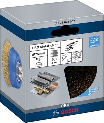 Bosch PRO Metal clean cup brush 75 mm for angle grinders.