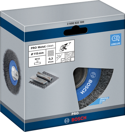 Bosch PRO Metal clean Wire Wheel 115 mm for metal cleaning.