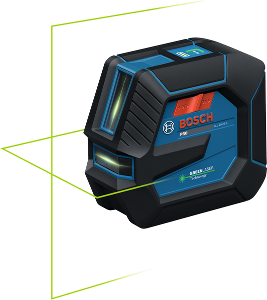 Bosch GLL 20-22 G laser leveling tool with green lines.