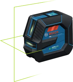 Bosch GLL 20-22 G laser leveling tool with green lines.