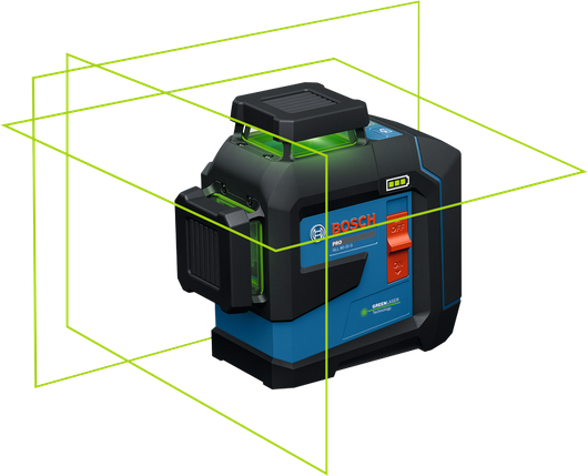 Bosch GLL 80-33 G laser leveling tool with green lines.