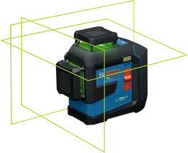 Bosch GLL 80-33 G laser leveling tool with green lines.