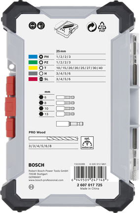 Bosch 35-piece extra hard screwdriver bit and PRO Wood drill bit set.
