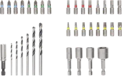 Bosch Extra Hard Screwdriver Bit and Metal HSS Drill Bit Set, display of 35 pieces.