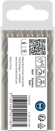 Bosch PRO HSS-Co twist drill bit set for stainless steel.