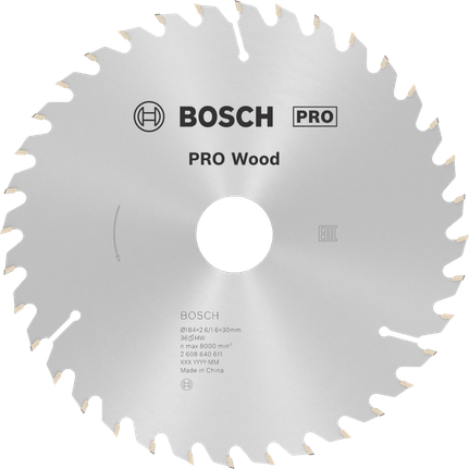 Bosch PRO Wood Circular Saw Blade 184 mm for wood cutting.