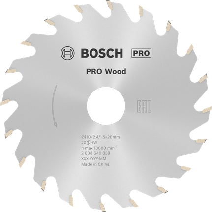 Bosch PRO Wood circular saw blade 110 mm for wood cutting.