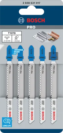Bosch PRO Alu T127D jigsaw blades for aluminum, 5 pack.