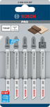 Bosch PRO Hardwood clean T101AIF jigsaw blades 5 pack.