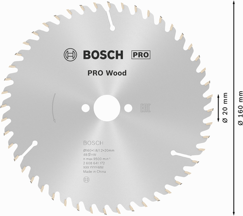 Bosch PRO Wood Circular Saw Blade 160mm T48 for fine wood cuts.