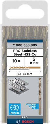 Bosch PRO Stainless Steel HSS-Co 5mm drill bit set.