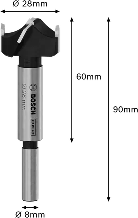 Bosch EXPERT Laminated Wood Hinge Cutting Drill Bit, 28mm diameter.