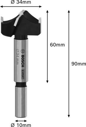 Bosch EXPERT Laminated Wood Hinge Cutting Drill Bit, 34 mm diameter.