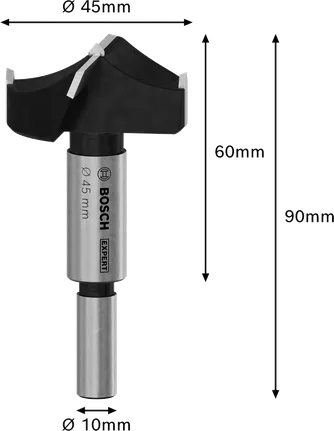 Bosch EXPERT Laminated Wood Hinge Cutting Drill Bit, 45mm diameter.