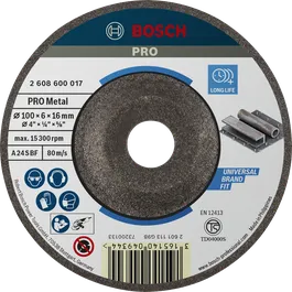 Bosch PRO Metal Grinding Disc 100 x 6 x 16 mm for metal.