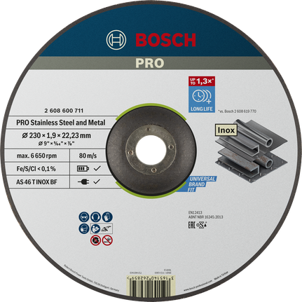 Bosch PRO stainless steel and metal cutting disc, 230 mm.