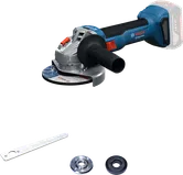 Bosch GWS 18V-8 cordless angle grinder with accessories.