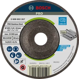 Bosch PRO stainless steel grinding disc 100 x 6 x 16 mm.