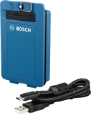 Bosch rechargeable battery pack with USB-C charging cable.