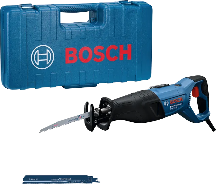 Bosch GSA 12-30 reciprocating saw with case and blade.