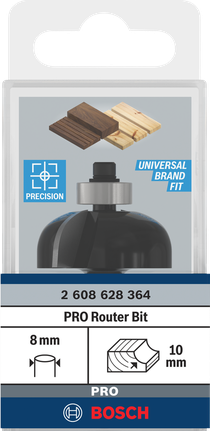 Bosch PRO Router Bit Cove R10 with 8 mm shank.