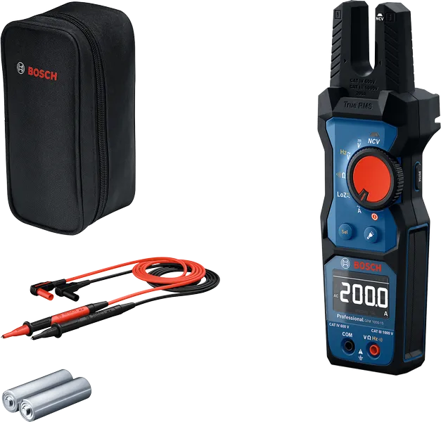 Bosch GFM 1000 digital multimeter with case and test leads.