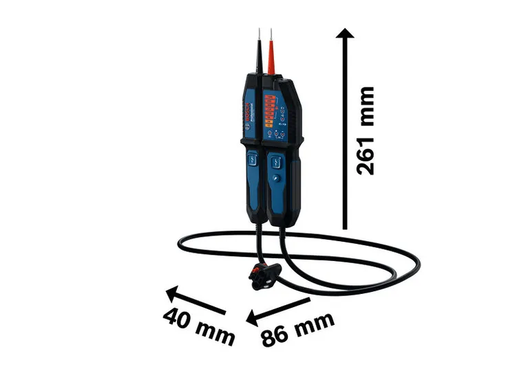 Bosch GVT 1000-15 voltage tester with probe and display.