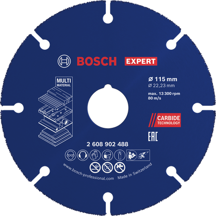 Bosch EXPERT Multi Material carbide cutting disc 115 mm.