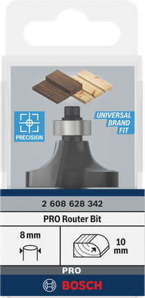Bosch PRO Router Bit Rounding Over R10, 8 mm shank.