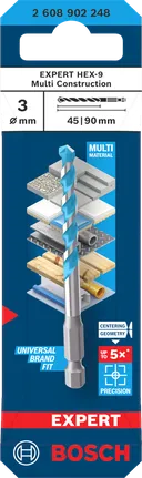 Bosch EXPERT HEX-9 Multi Construction Drill Bit, 3 mm.