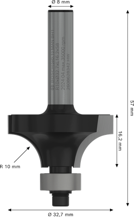Bosch PRO Router Bit Rounding Over R10 with 8 mm shank.