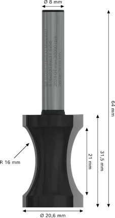 Bosch PRO Router Bit Staff Bead R16 with 8 mm shank.