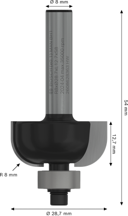 Bosch PRO Router Bit Cove R8 shank 8 mm for precise edge shaping.