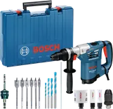 Bosch GBH 4-32 DFR rotary hammer drill set with accessories.