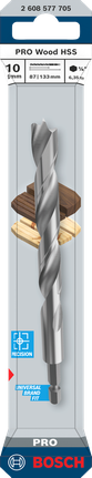 Bosch PRO Wood HSS Brad Point Drill Bit 10 mm for precise wood drilling.