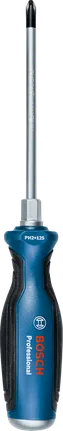 A blue and black Phillips screwdriver with a textured ergonomic handle.