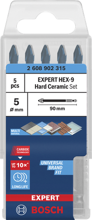 Bosch EXPERT HEX-9 Hard Ceramic 5×90 mm drill bit set.