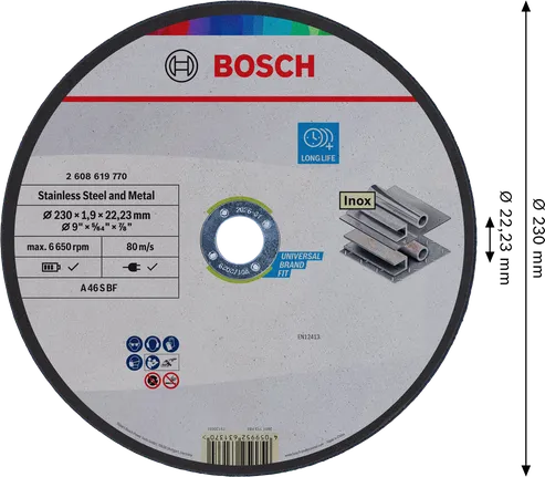 Bosch stainless steel and metal cutting disc 230mm.
