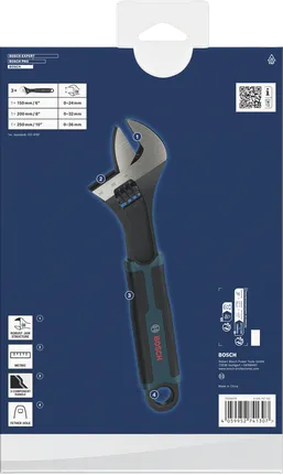 Bosch adjustable wrench set 3 pcs with ergonomic grip.
