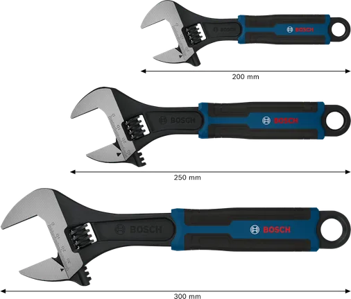 Bosch adjustable wrench set 150 200 250 mm 3 pieces.