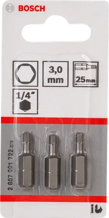Μύτες εξαγωνικού κατσαβιδιού Bosch 3,0 mm 25 mm.